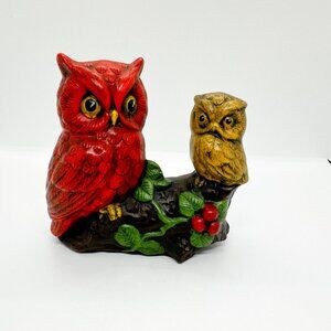 SOLD Vintage 1975 Hobbyist Ceramic Owl Figurines Retro Tree Cotttagecore Witchy